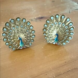 Elegant Gold and Blue Peacock Cuff Links